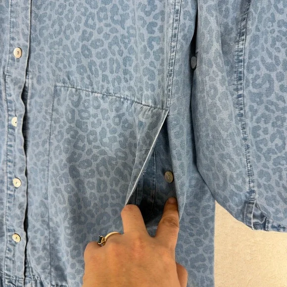 Soft SurroundingsWomens XL Cheetah Print Denim Shirt Button Down Roll Tab Sleeve - Picture 5 of 9